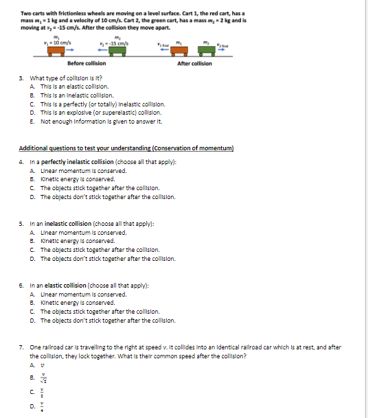  Two carts with frictionless wheels are moving on a level surface.