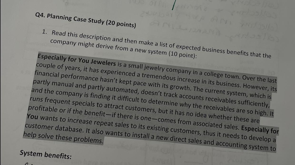 derive from a new system (10 point): Especially for You Jewelers is