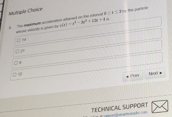 Multiple Choice The makini Deceleration chained on the interval d S