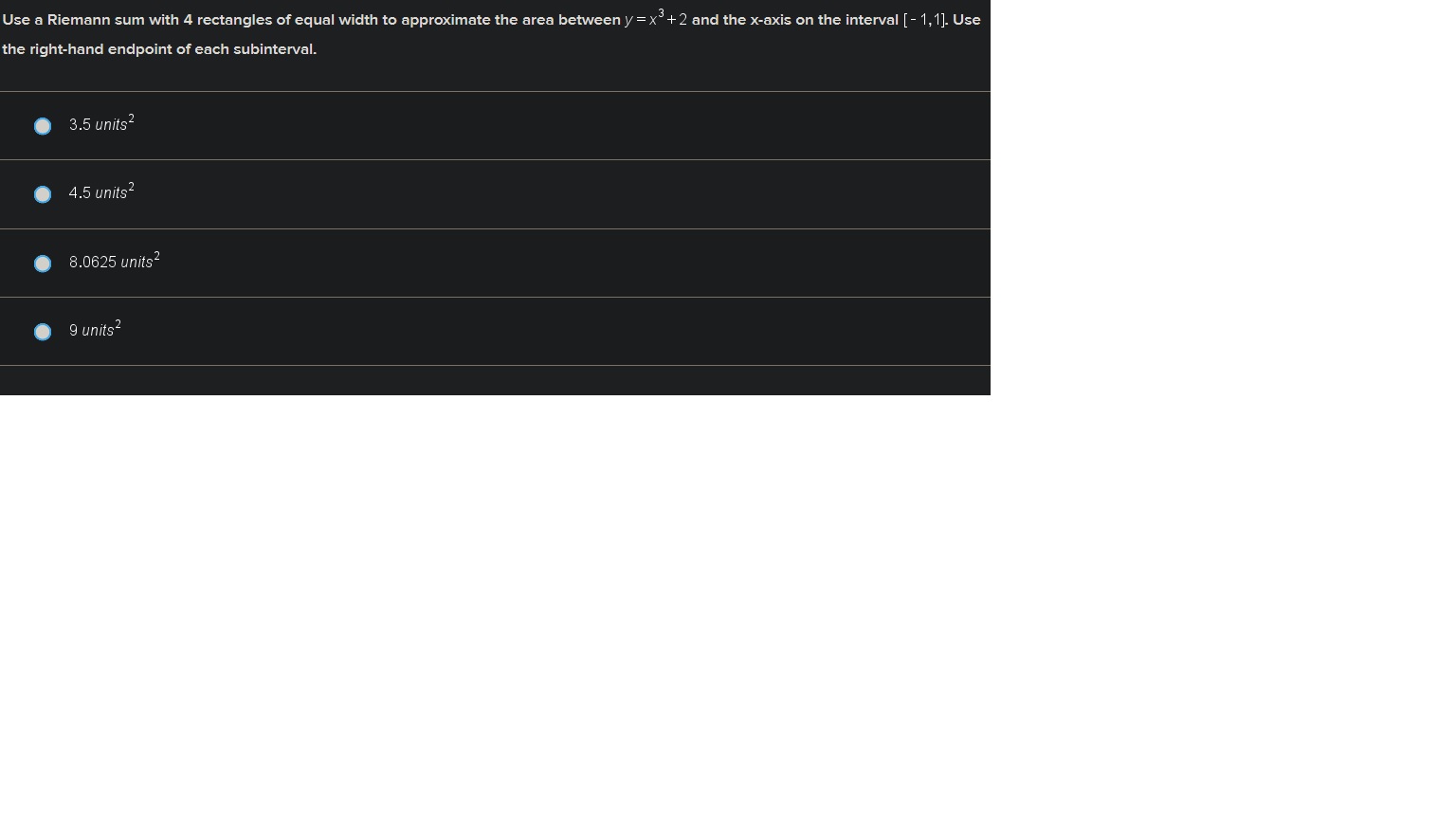approximate the area between y = x'+2 and the x-axis on the