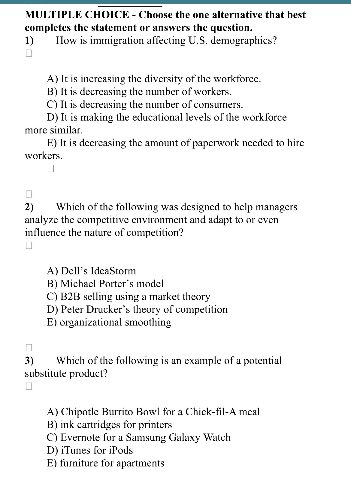  _ MULTIPLE CHOICE - Choose the one alternative that best completes