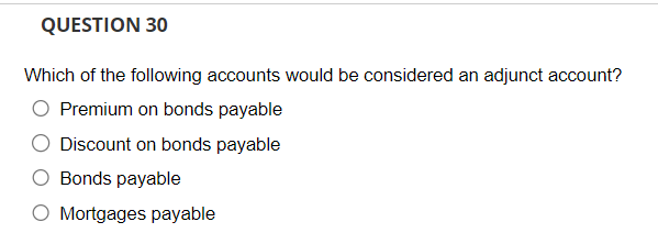 the following accounts would be considered an adjunct account\"? C) Premium on