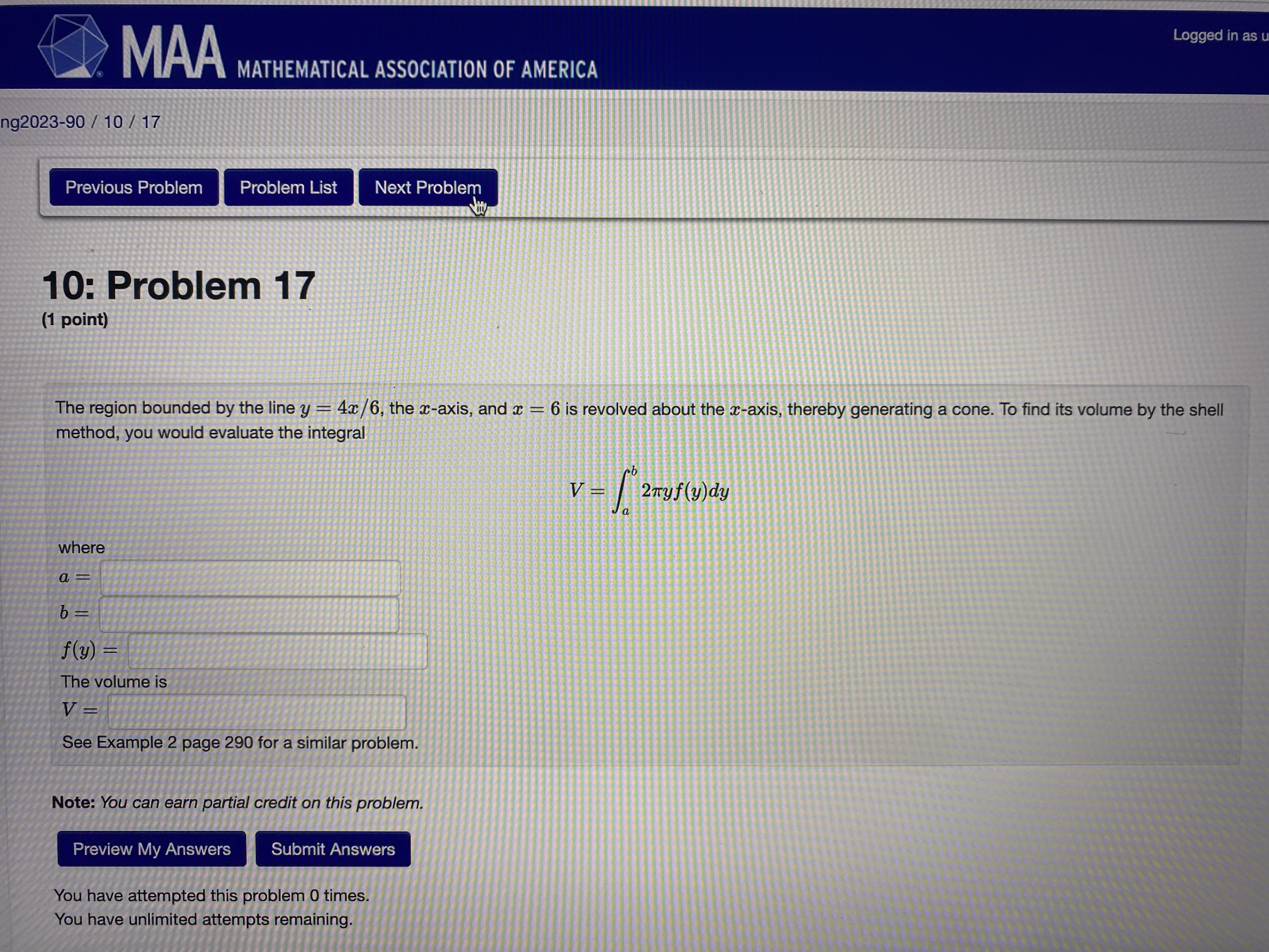 page 285 for a similar problem. Preview My Answers Submit Answers You