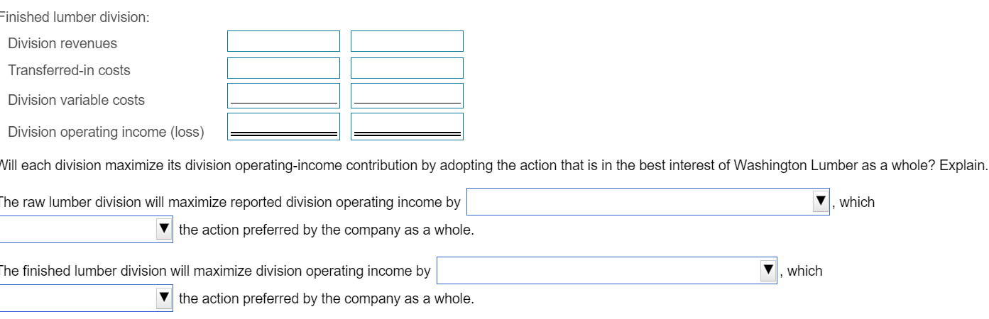 Lumber as a whole? Explain. 3. Assume that internal transfers are made