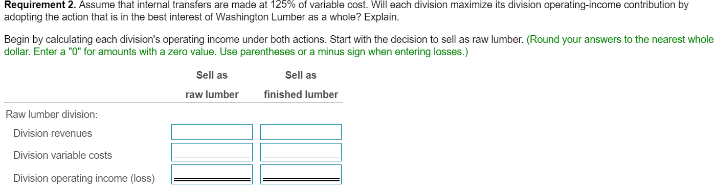 division: $190 per 100 board-feet of finished lumber Assume that there is