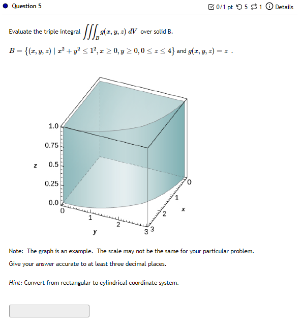 O Q_Jestion 5 Evaluate the triple integral 0 5 I Details g(x,