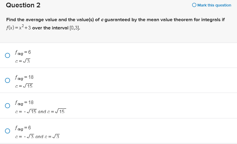 interval [0,3]. O favg = 6 O favg = 18 6=./ 15