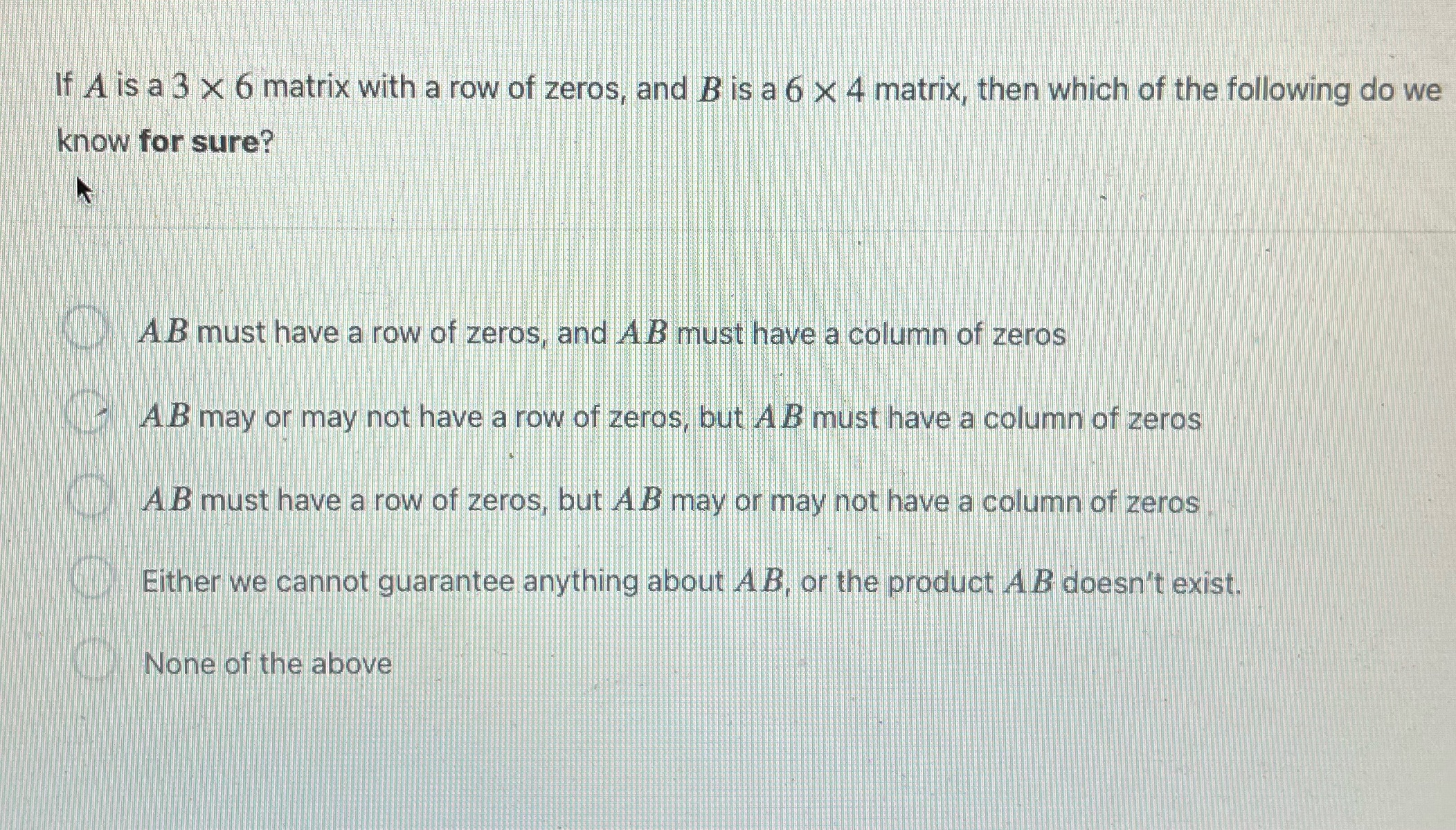If A is a 3 x 6 matrix with a row