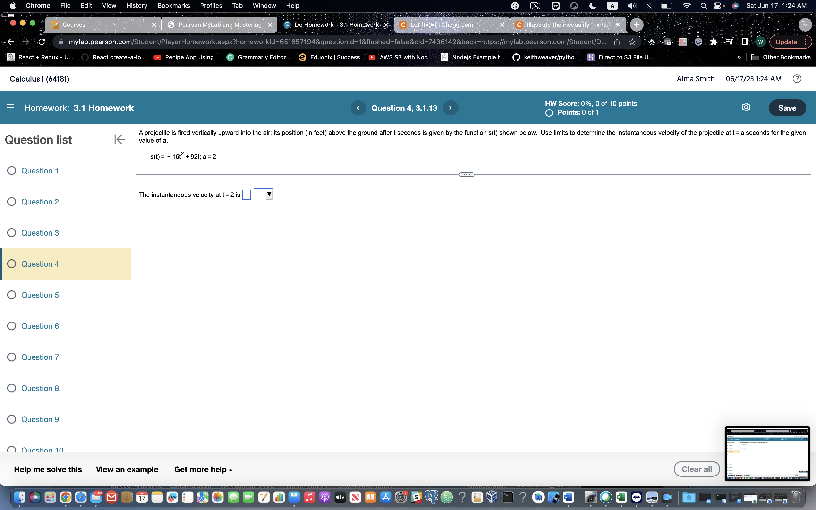 | Chegg.com C Illustrate the inequality 1-X^2/ mylab.pearson.com/Student/PlayerHomework.aspx?homeworkld=651657194&questionld=1&flushed=false&cld=7436142&back=https://mylab.pearson.com/Student/D... ( Update : React