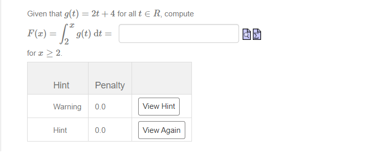 R, compute T F(x) = g(t) dt = for > > 2.