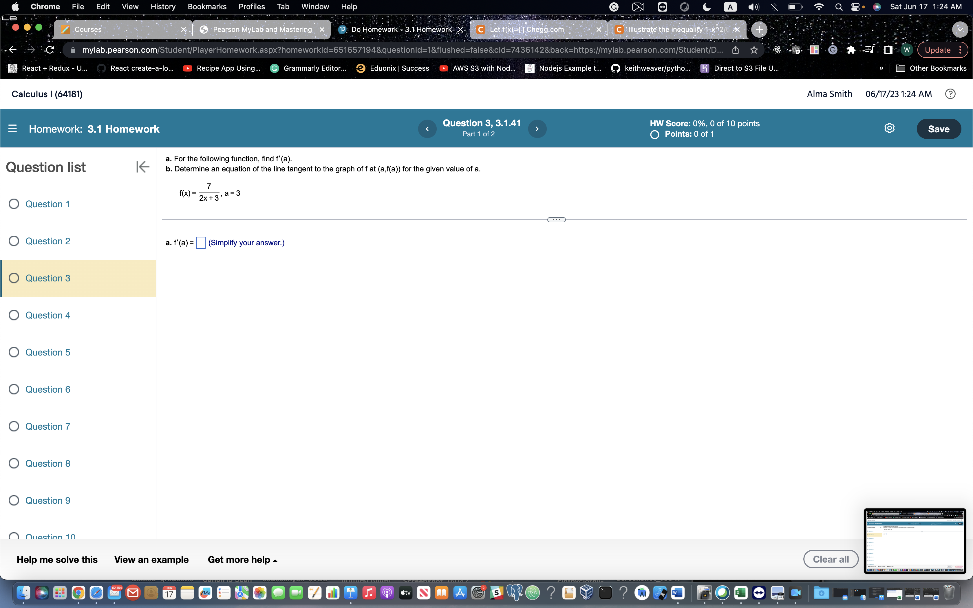 1 Save Question list K a. Use the definition mtan = lim-