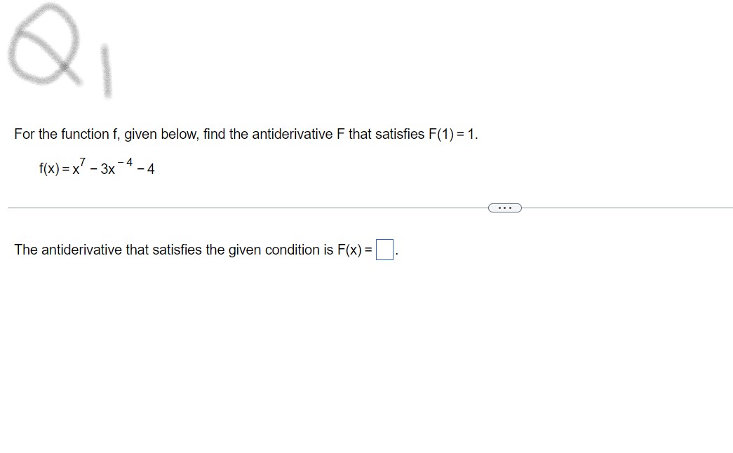 For the function f, given below, find the antiderivative F that