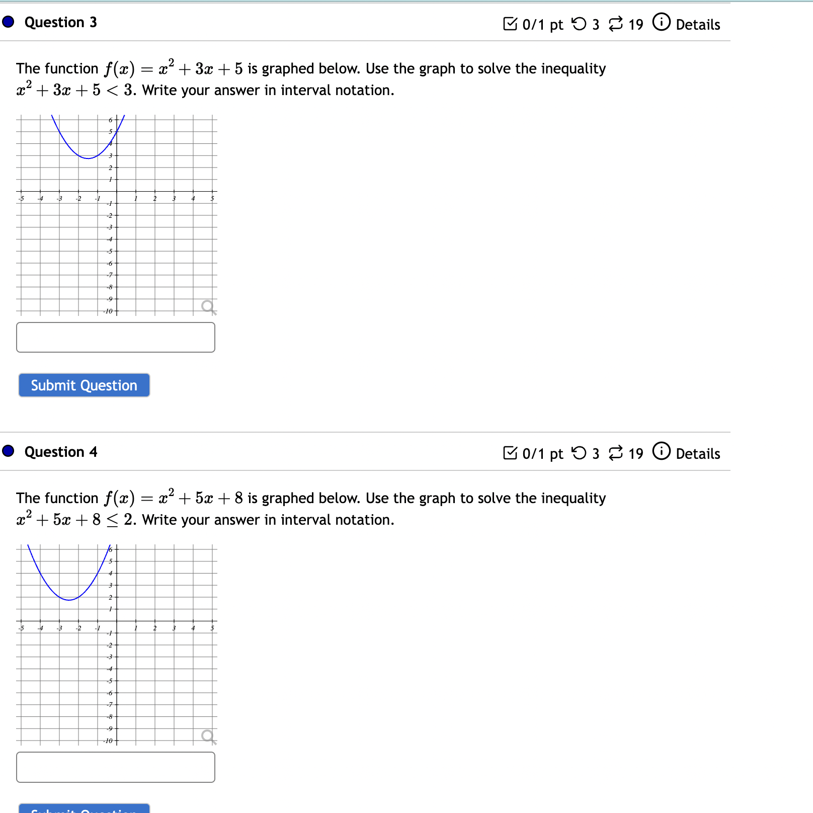 Details The function re) 2 m2 + 41: + 3 is graphed
