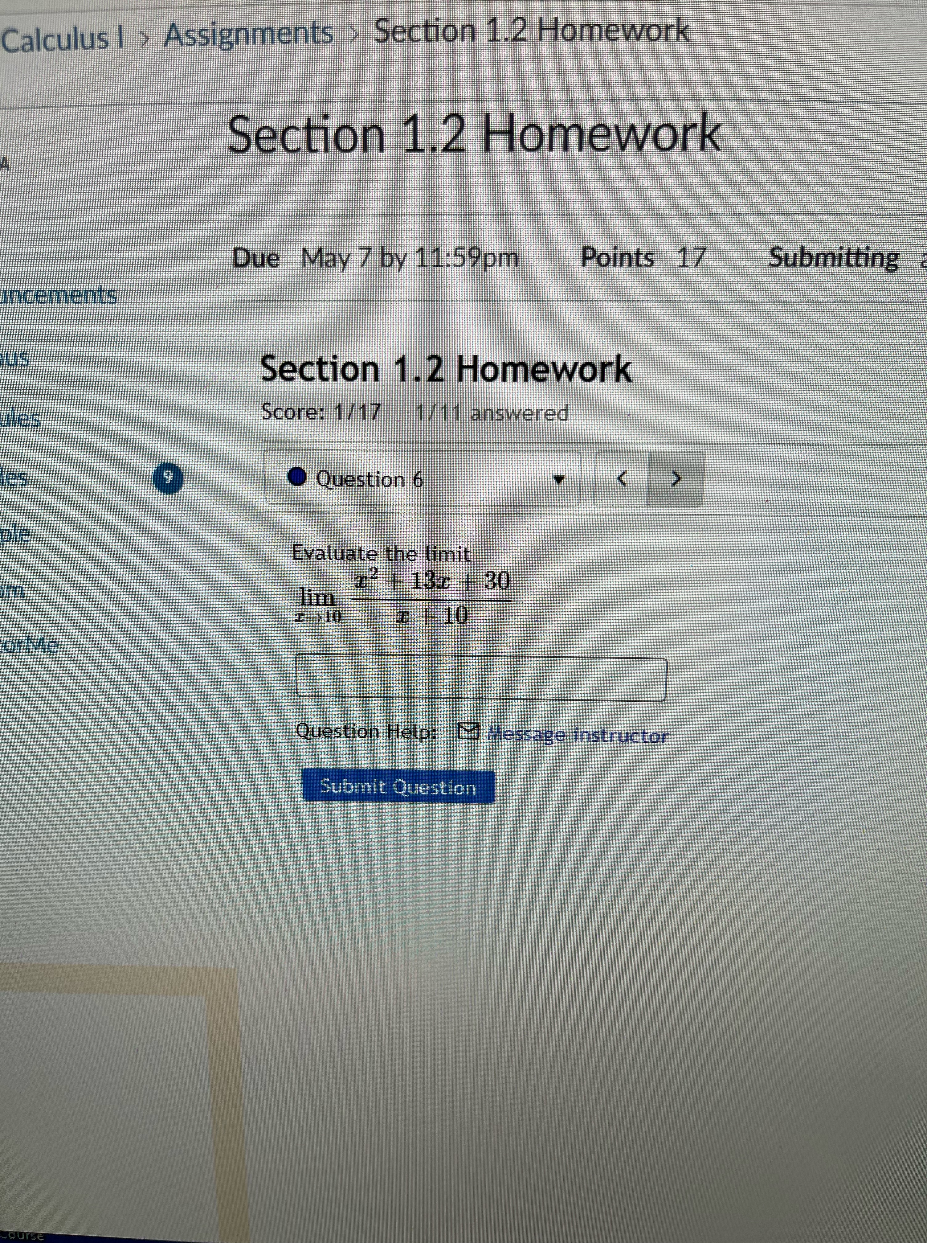 Calculus | > Assignments > Section 1.2 Homework Section 1.2 Homework