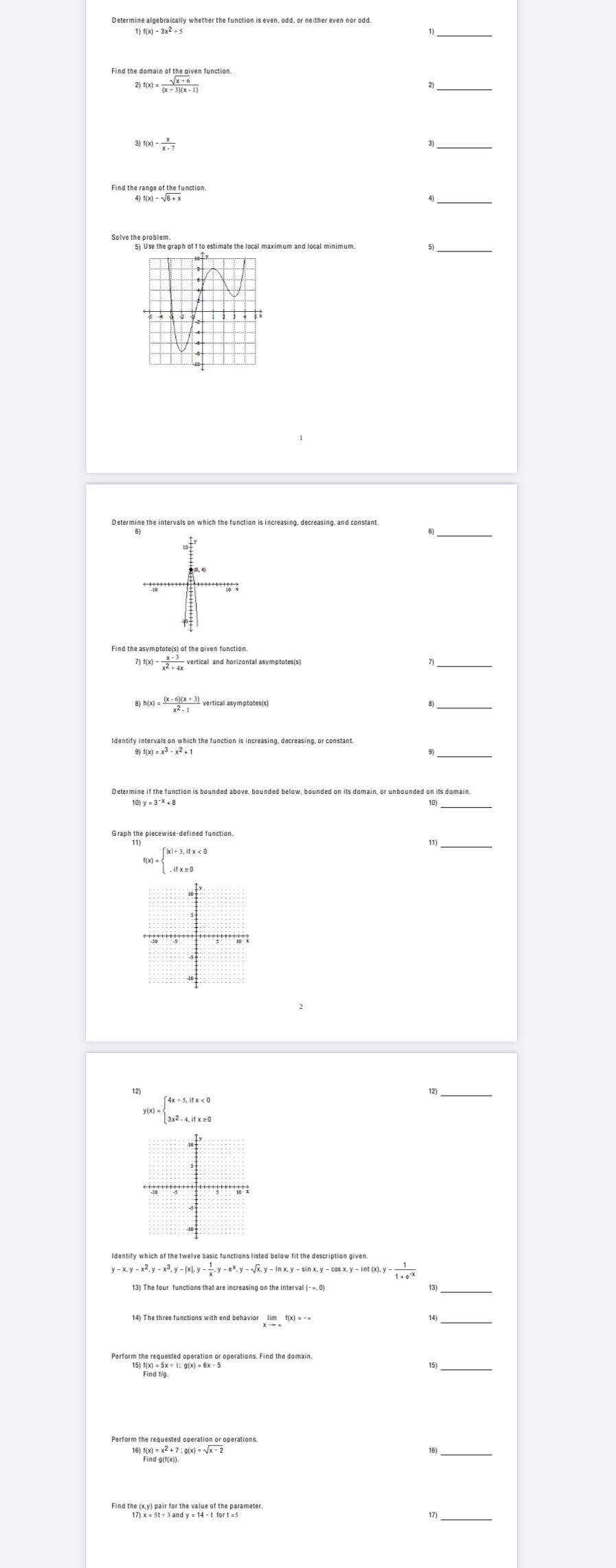 Please help me! With work Determine algebraically whether the function is even,