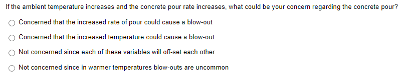 increases: what could be your concern regarding the concrete pour? -:"j:- Concerned
