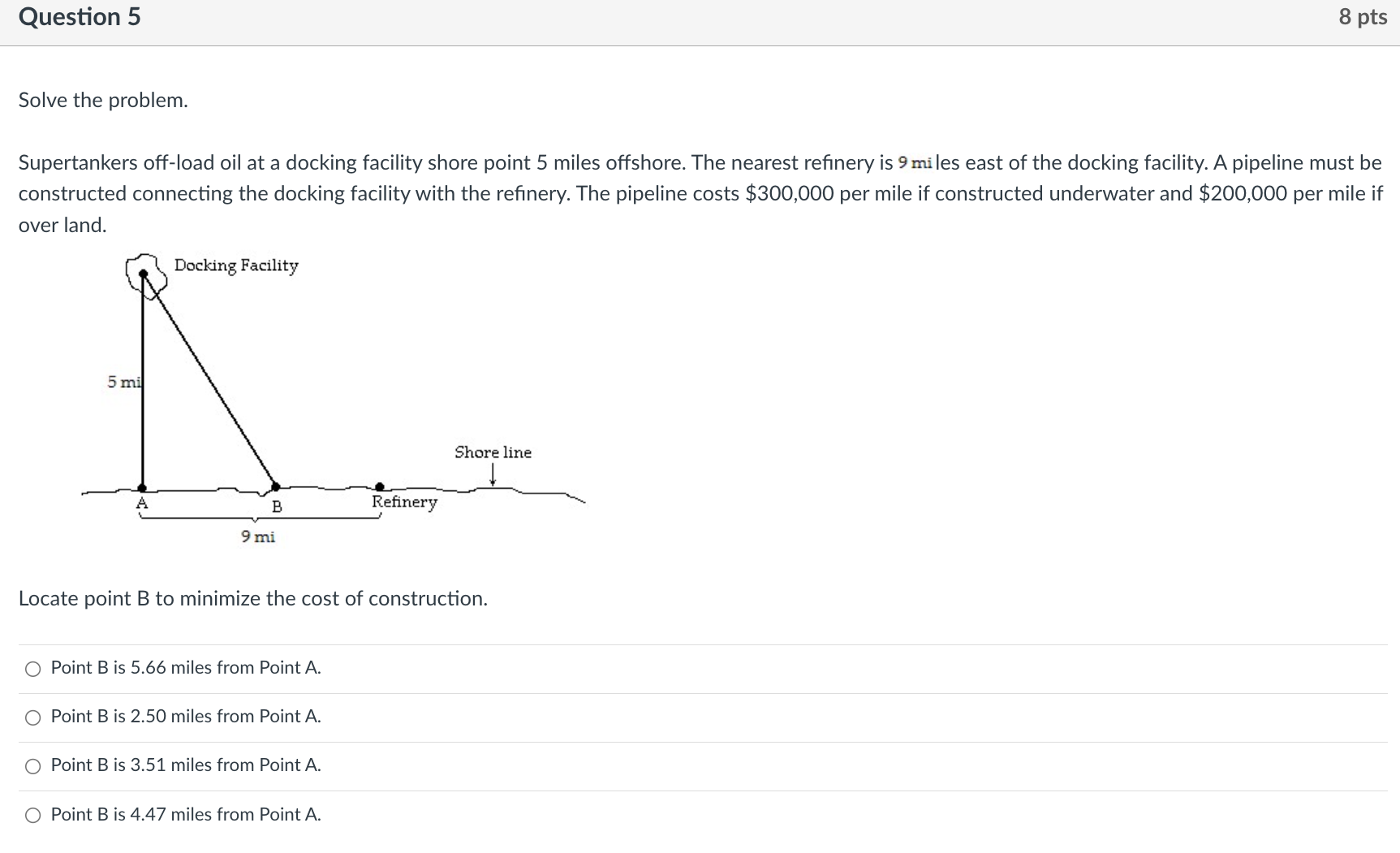 5.66 miles from Point A. O Point B is 2.50 miles from