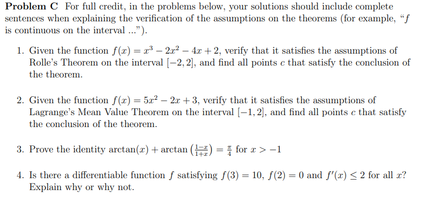 Problem C For full credit, in the problems below, your solutions