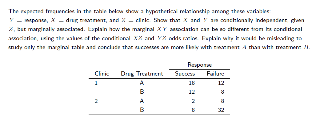 Question E. The expected frequencies in the table below show a hypothetical