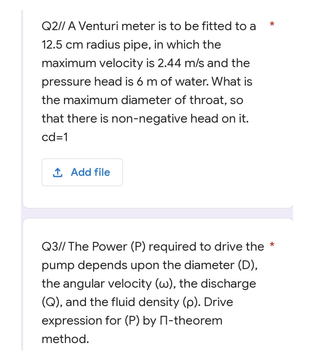 Hand written solution required 02/! A Venturi meter is to be fitted
