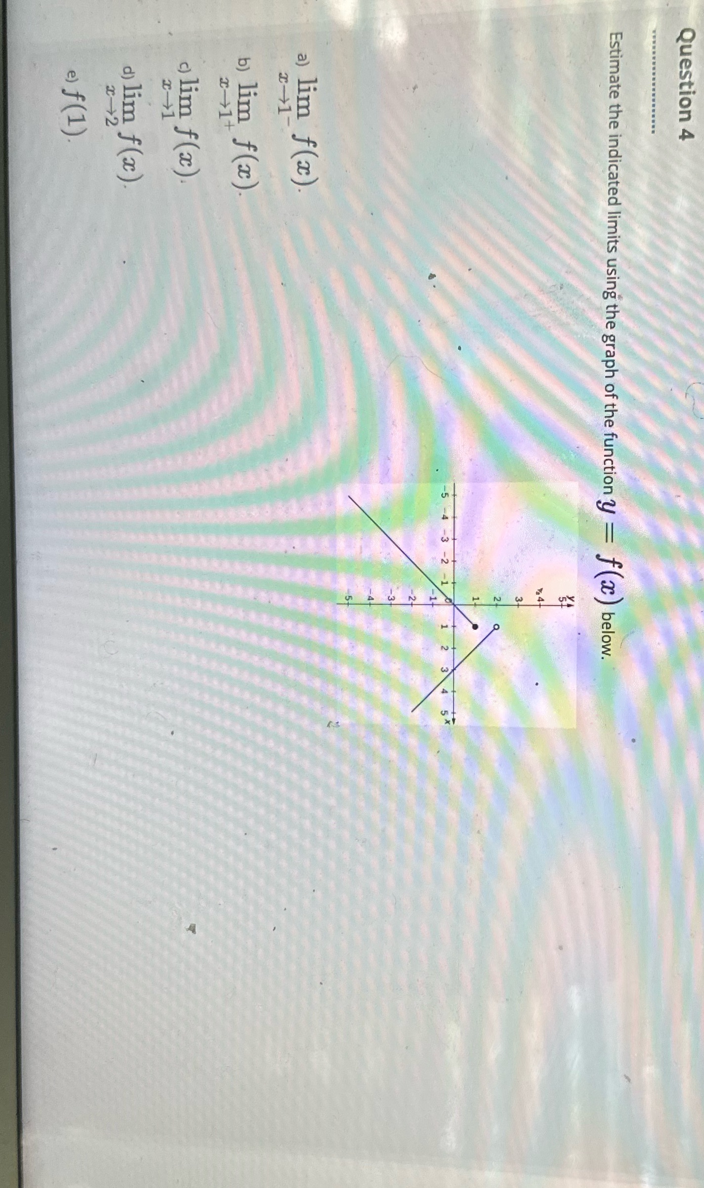 Question 4 Estimate the indicated limits using the graph of the