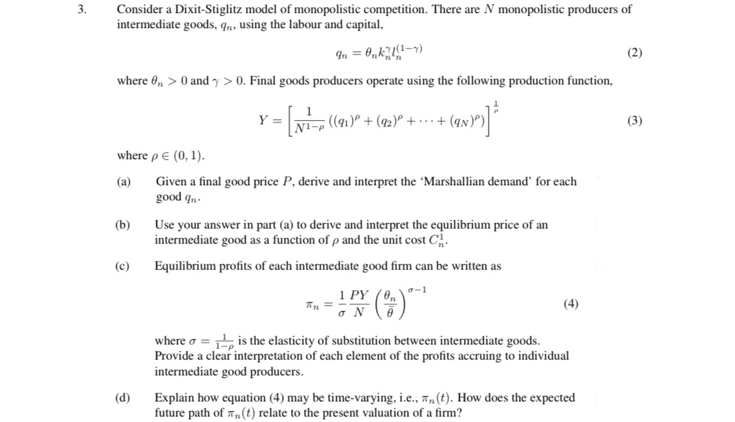 A question about monopolistic competition. Please help! Consider a Dixit-Stiglitz model of