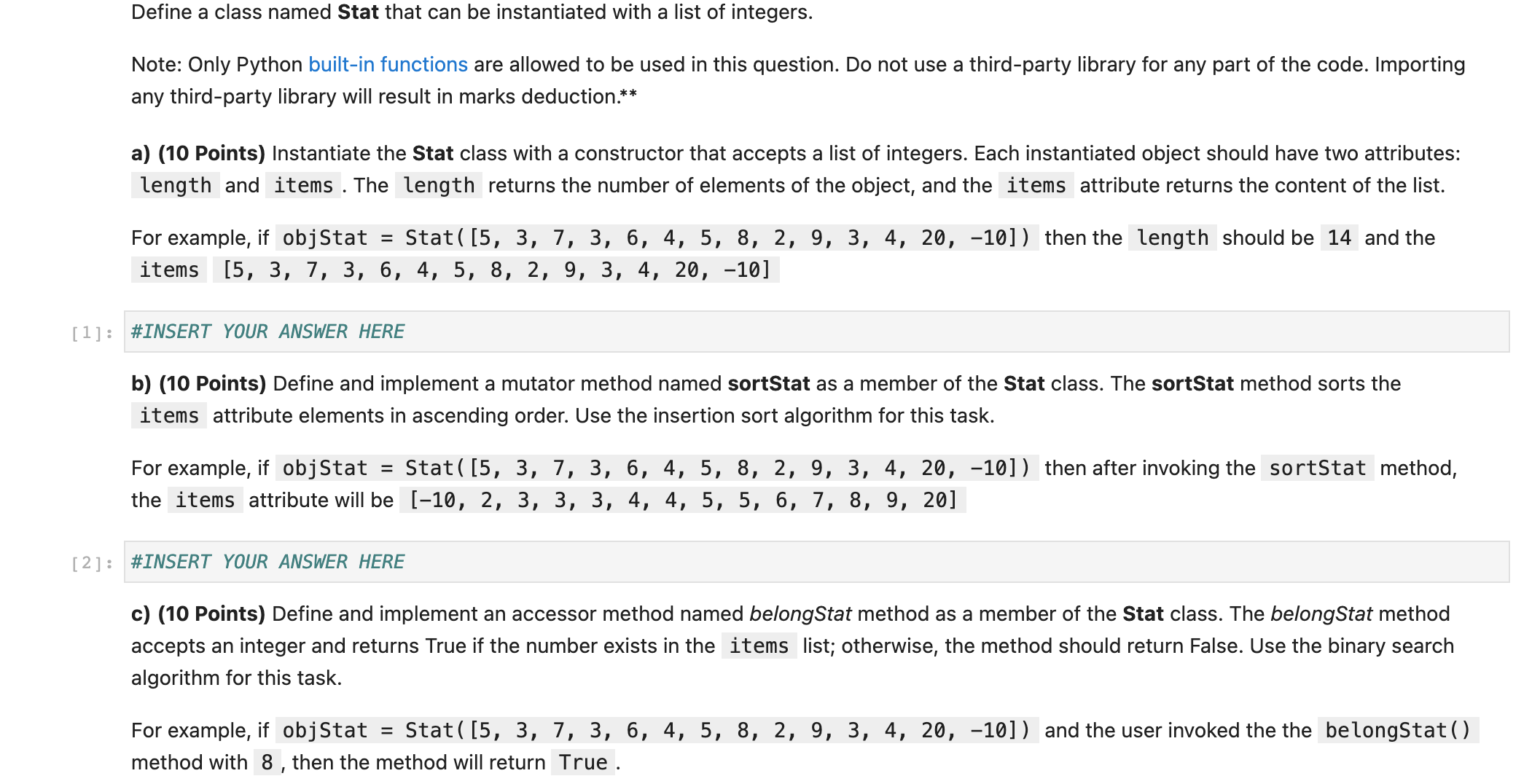 and spread measures of any integers sequence. For example, if objStat =