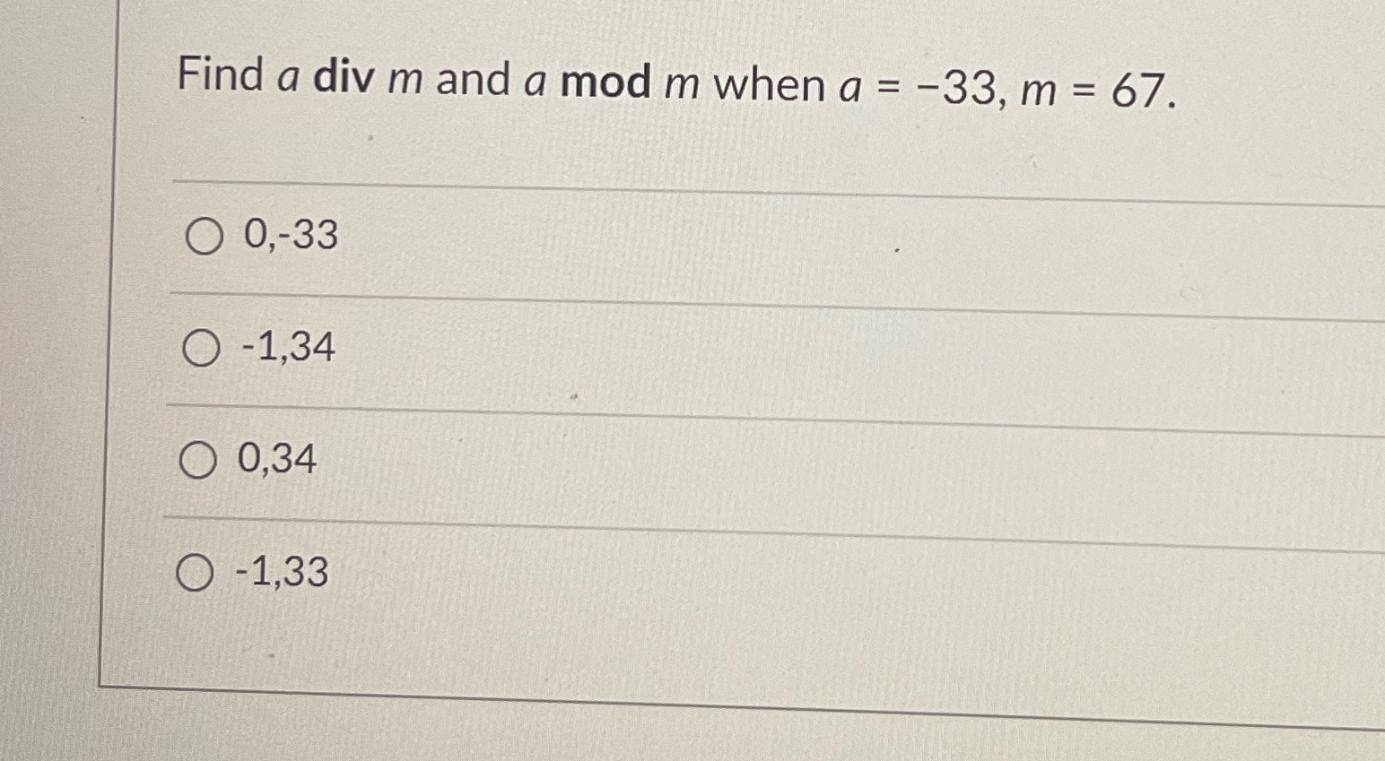 Find a div m and a mod m when a = 0