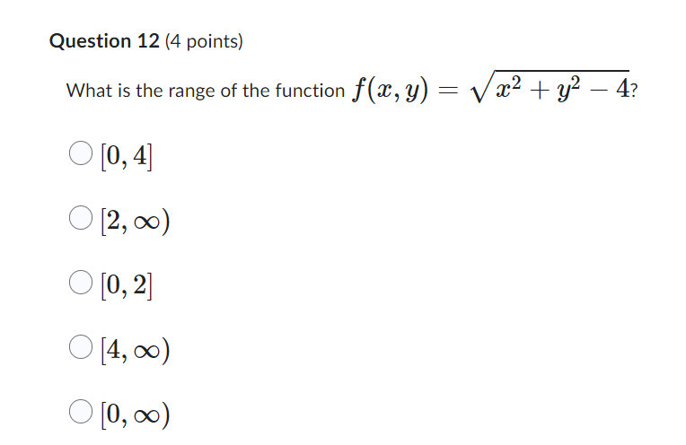 Question 12 (4 points) What is the range of the function f