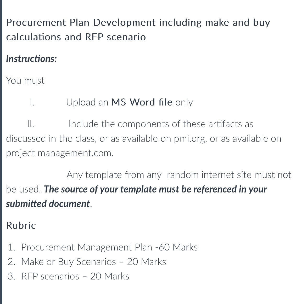  Procurement Plan Development including make and buy calculations and RFP scenario