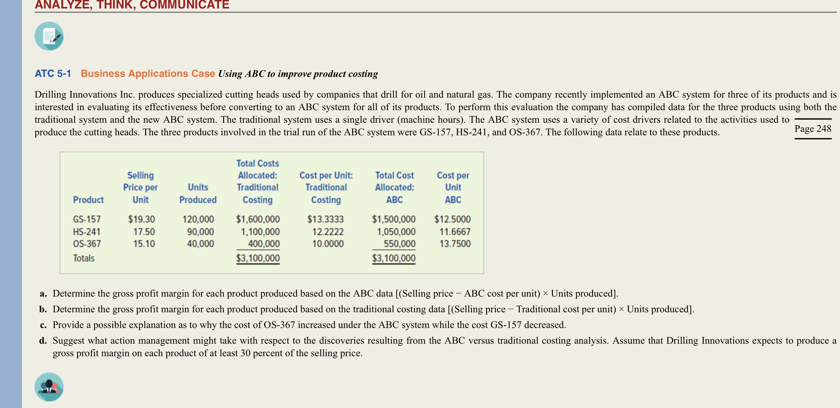 answer qestions a,b,c,d with explination ANALYZE, THINK, COMMUNICATE 0 ATC 5-1 Business