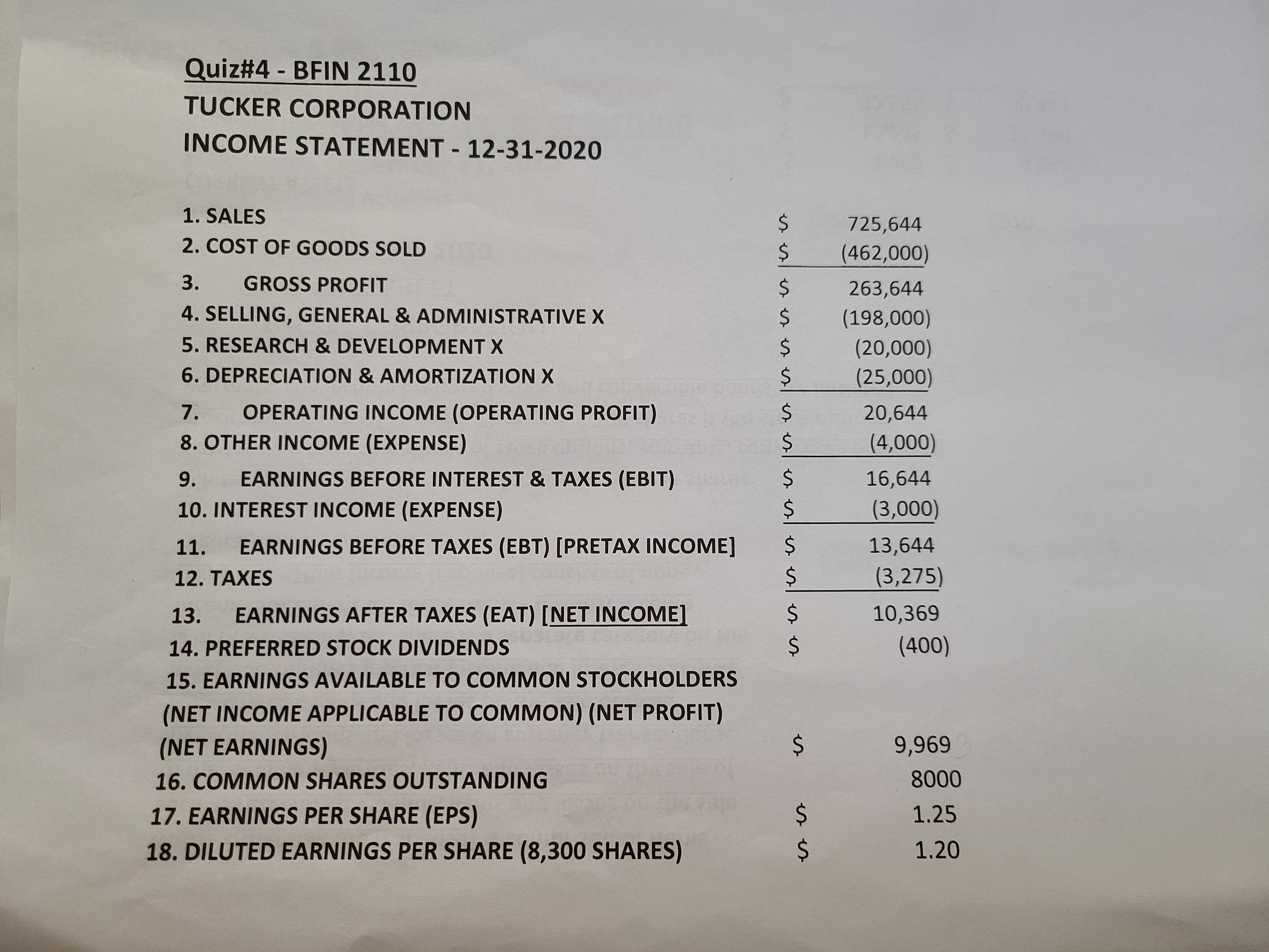 my mistake is in the operating activities section. Quiz#4 - BFIN 2110