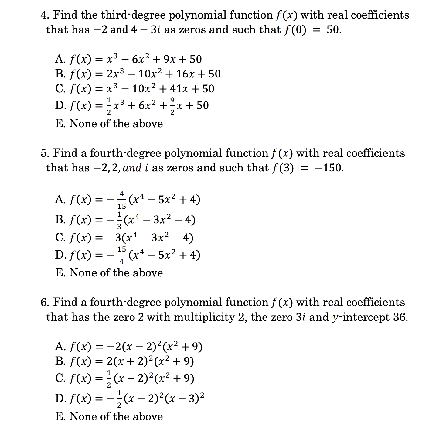 0, x = -3, x = 3, x = 2, x =