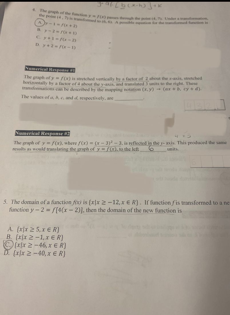 is reflected in the yaxis, the resultant equation is Cy=p-x Dy= -43-x