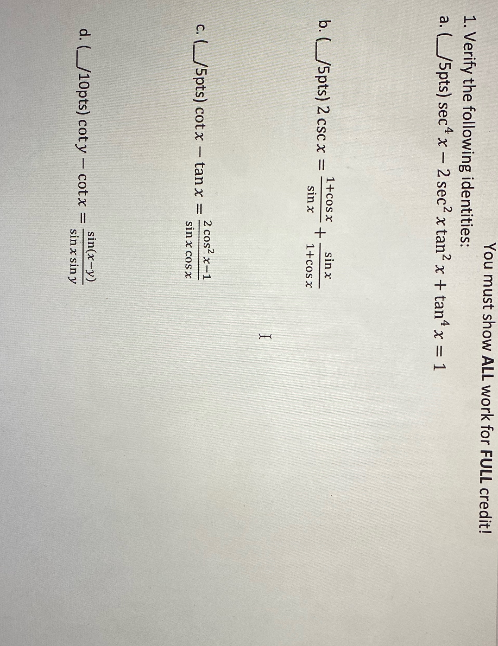Answer all please You must show ALL work for FULL credit! 1.