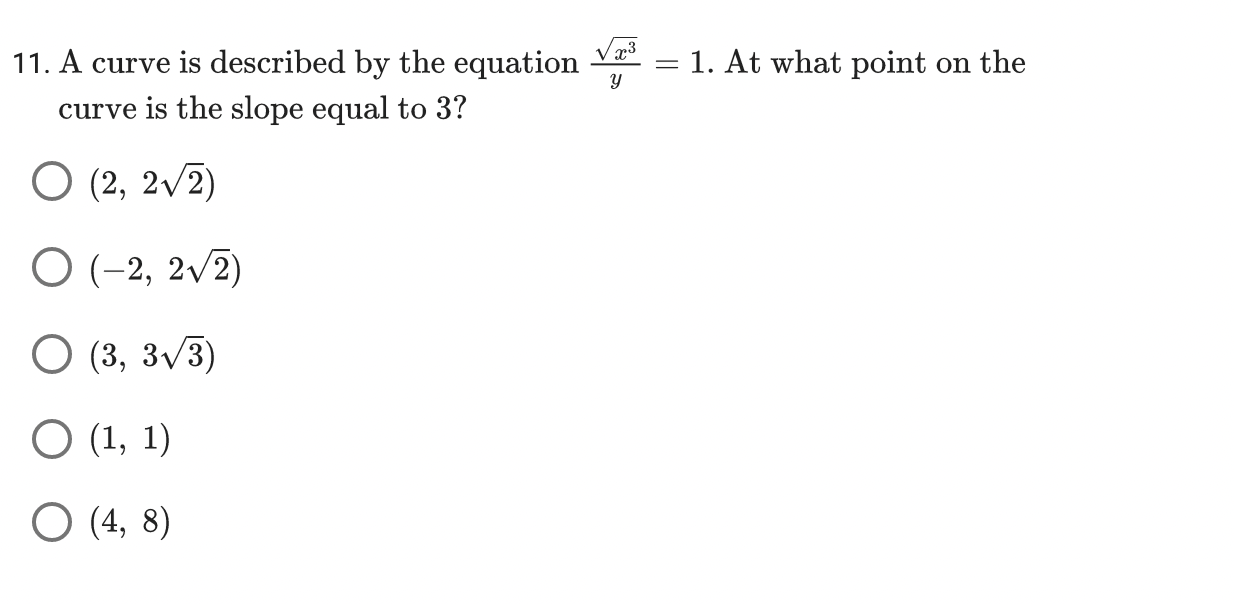 A curve is described by the equation y = 1. At what