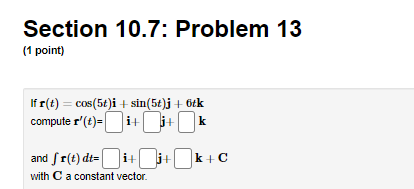 Calculus 3 : Section 10.5: Problem 21 (1 point) Results for