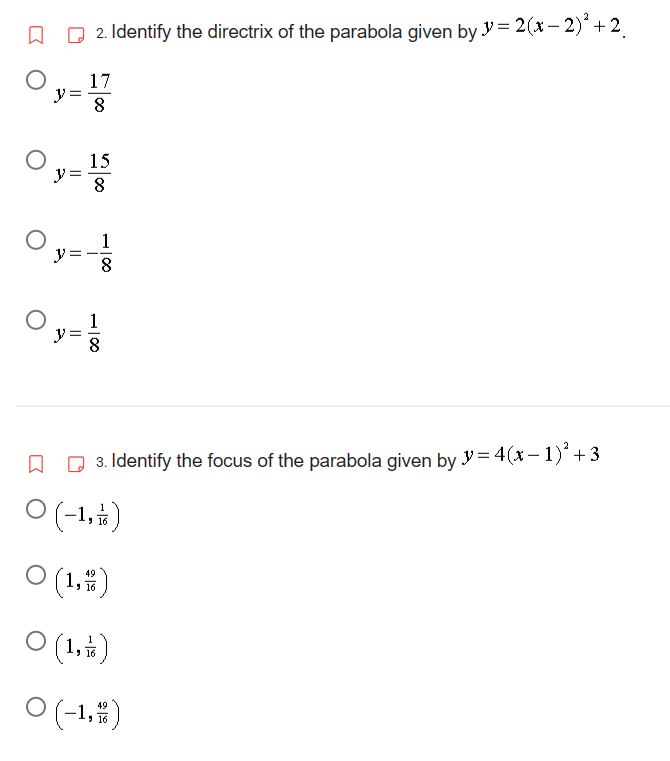 of the parabola given by ) = 4(x -1)' + 3 O
