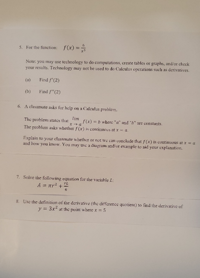  5. For the function: f (x) = Note: you may use