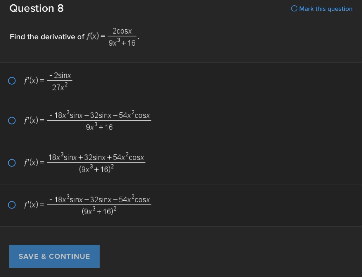 6 7x O f'(x)= - 15cosx 44 3 6 7 7x SAVE