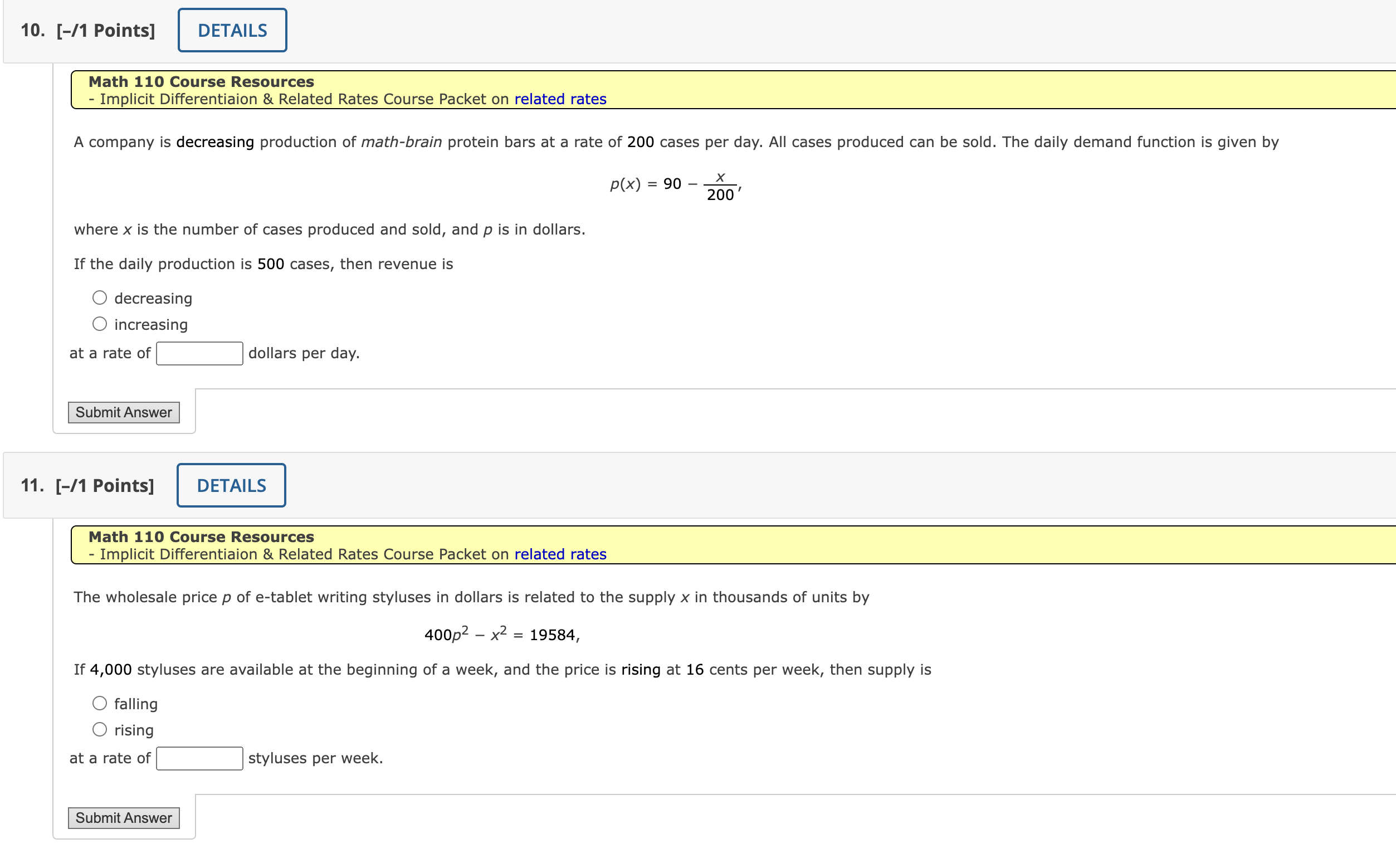 Implicit Differentiaion & Related Rates Course Packet on implicit differentiation Let xy7