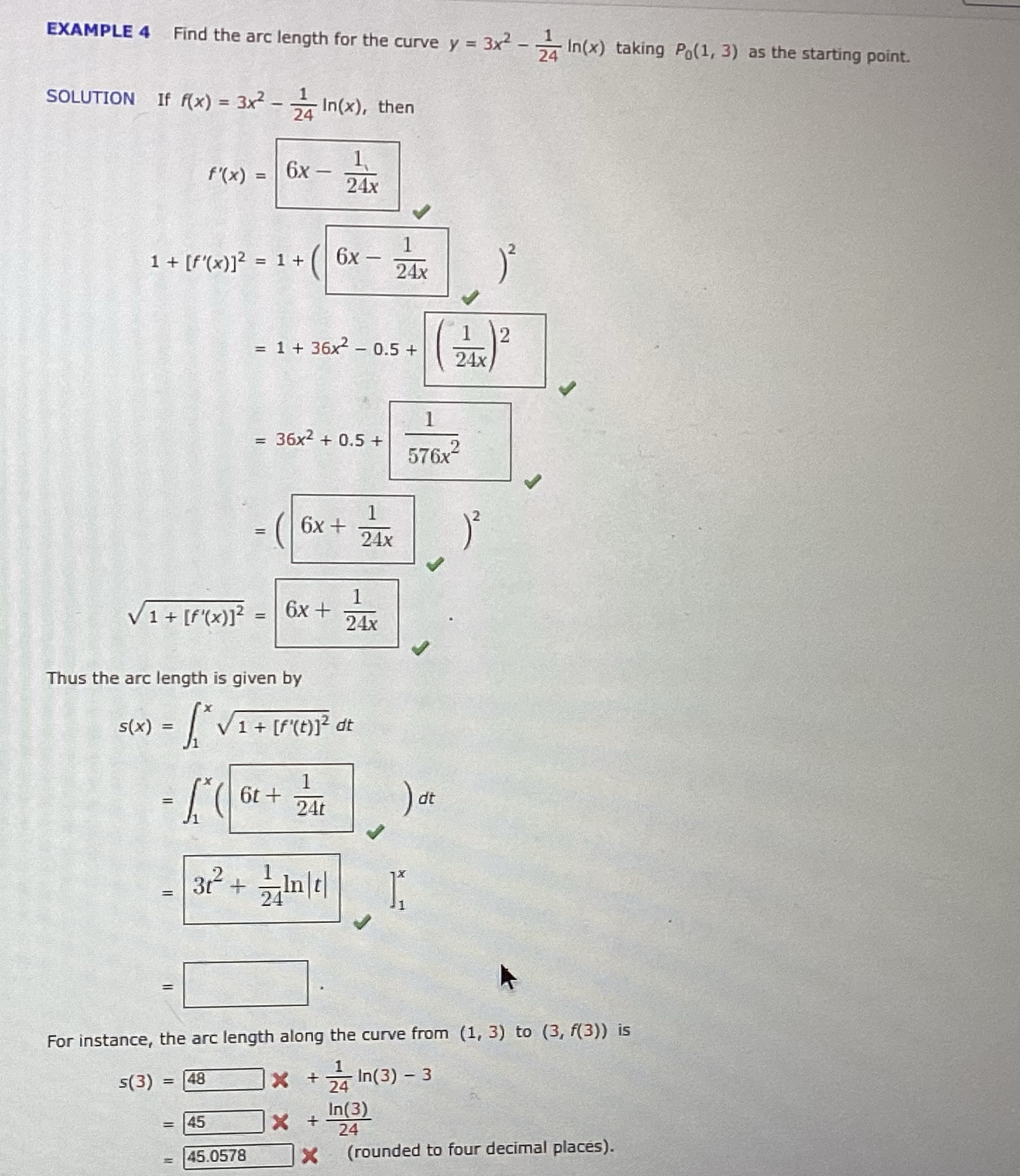 EXAMPLE 4 Find the arc length for the curve y = 3x2