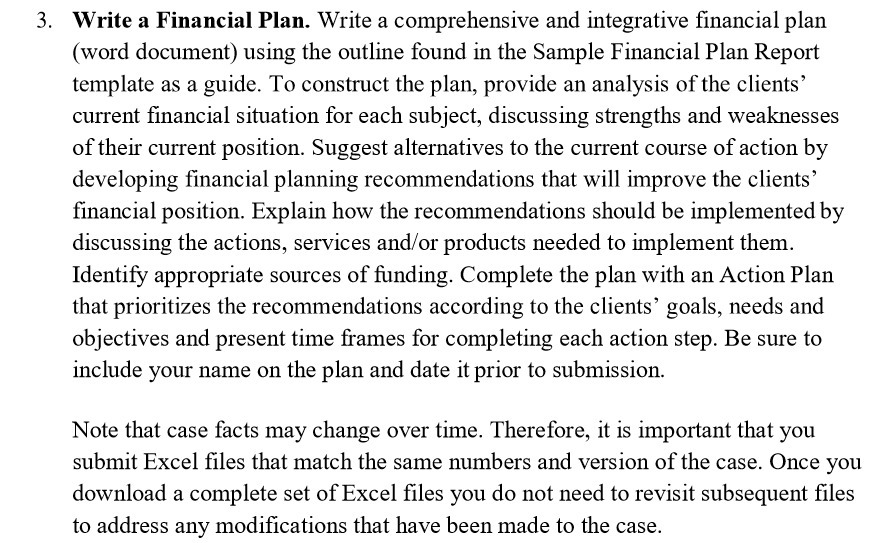 plan (word document) using the outline found in the Sample Financial Plan