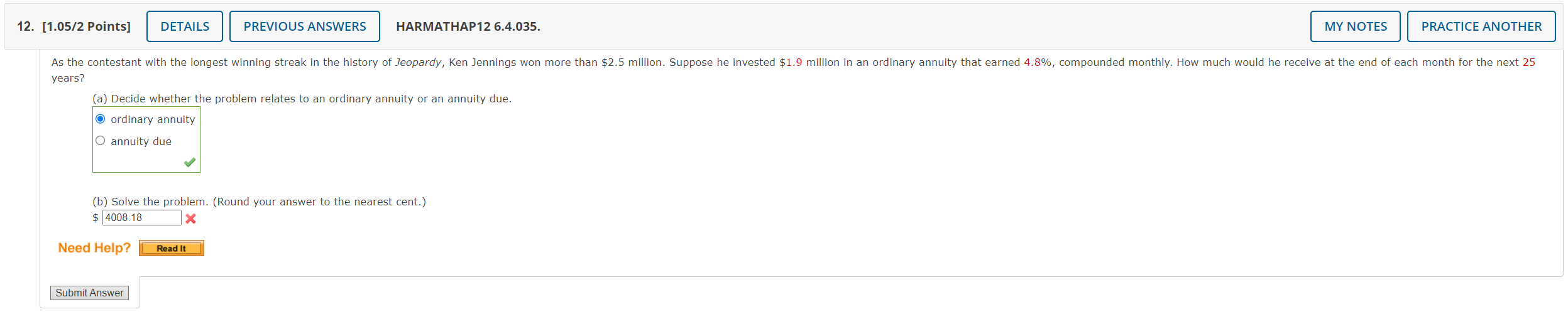 account paying 12%, compounded monthly, what is the size of the payments