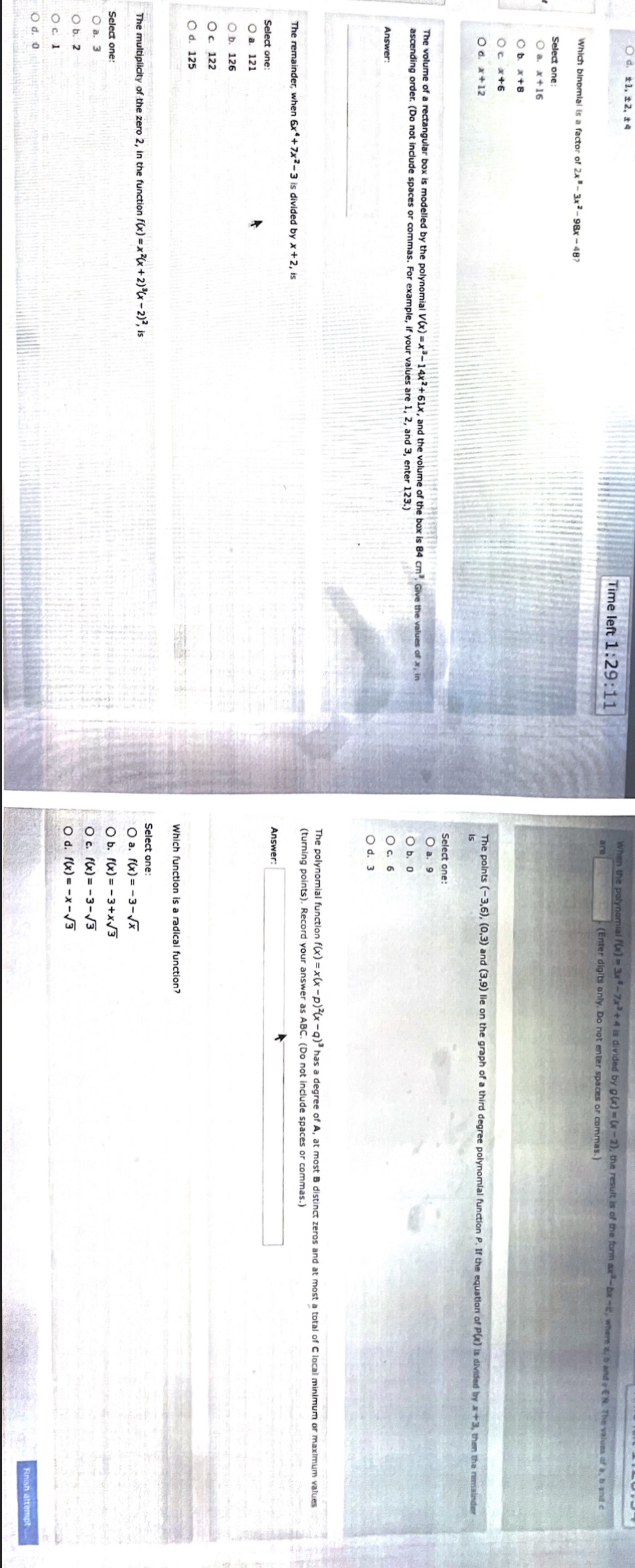 Please answer all 8 questions, needed asap, only need answers no explanation