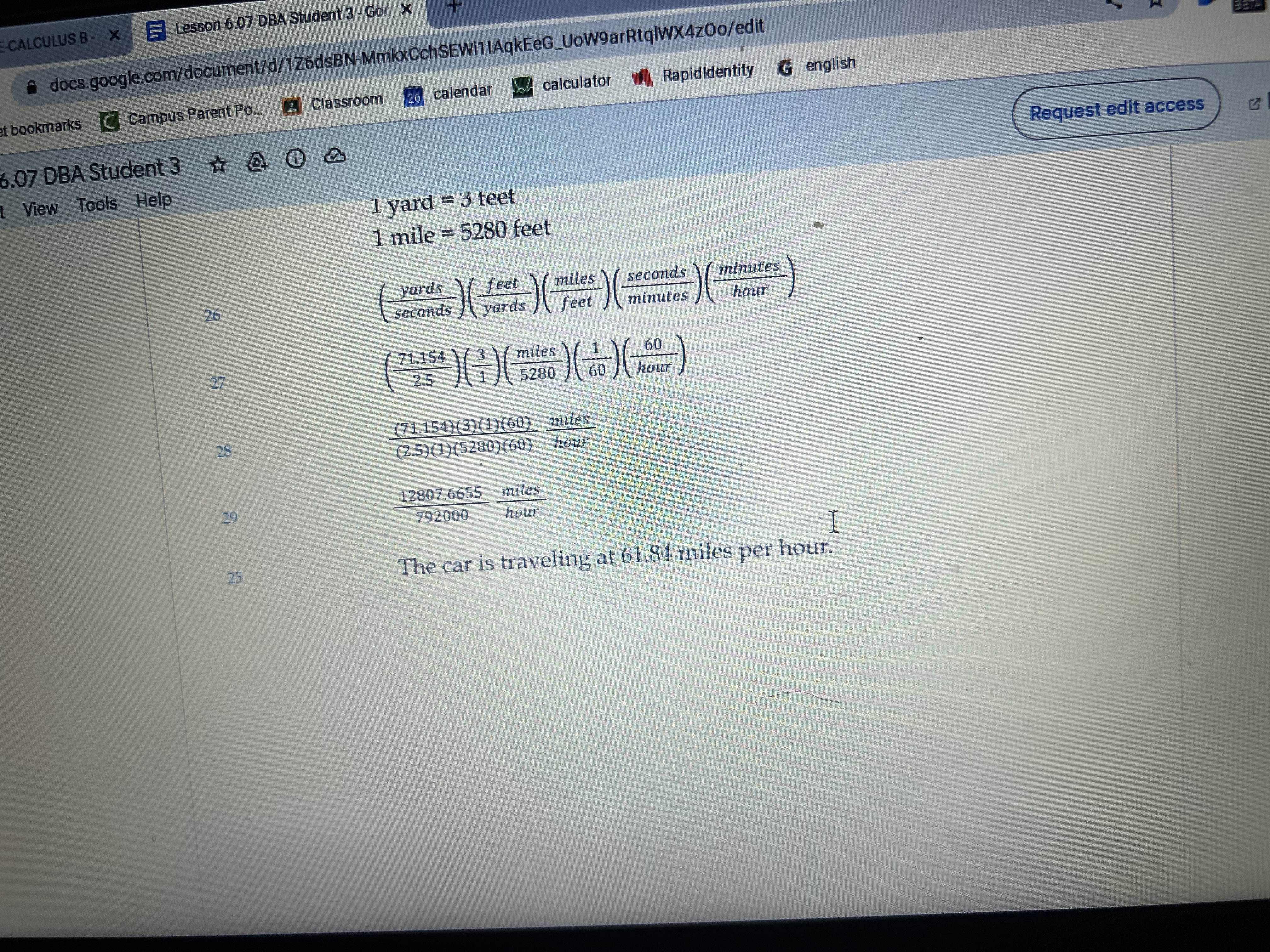 sees the car two and a half seconds later by declining her