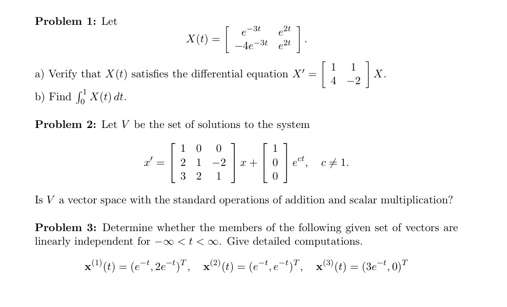Problem 1: Let ew3t 82$ 8 X\") = [ _4e-31 2: