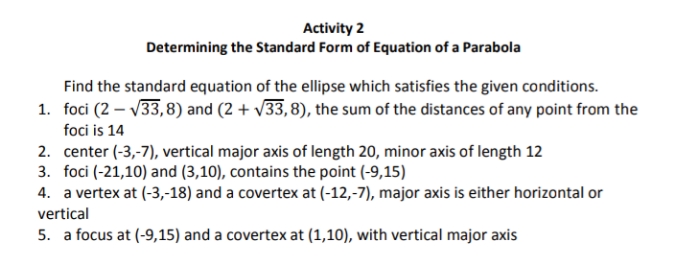 can you please answer this??? please?? Activity 2 Determining the Standard Form