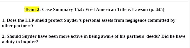  Team ? : Case Summary 15. 4 : First American Title