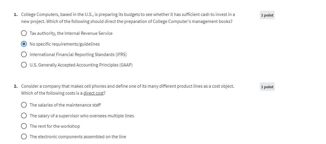  1. College Computers, based in the U.S., is preparing its budgets